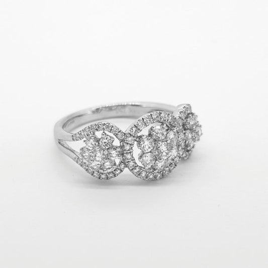 Diamond Triple Cluster Ring in 18ct White Gold, 1.00 carat total