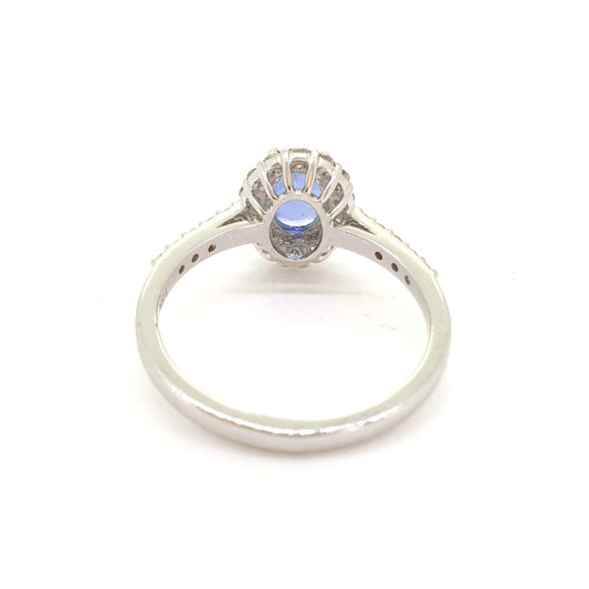 0.75ct Sapphire and Diamond Oval Cluster Engagement Ring