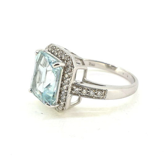 3.77ct Aquamarine and Diamond Cluster Ring
