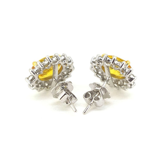 4.20ct Oval Yellow Sapphire and Diamond Cluster Stud Earrings