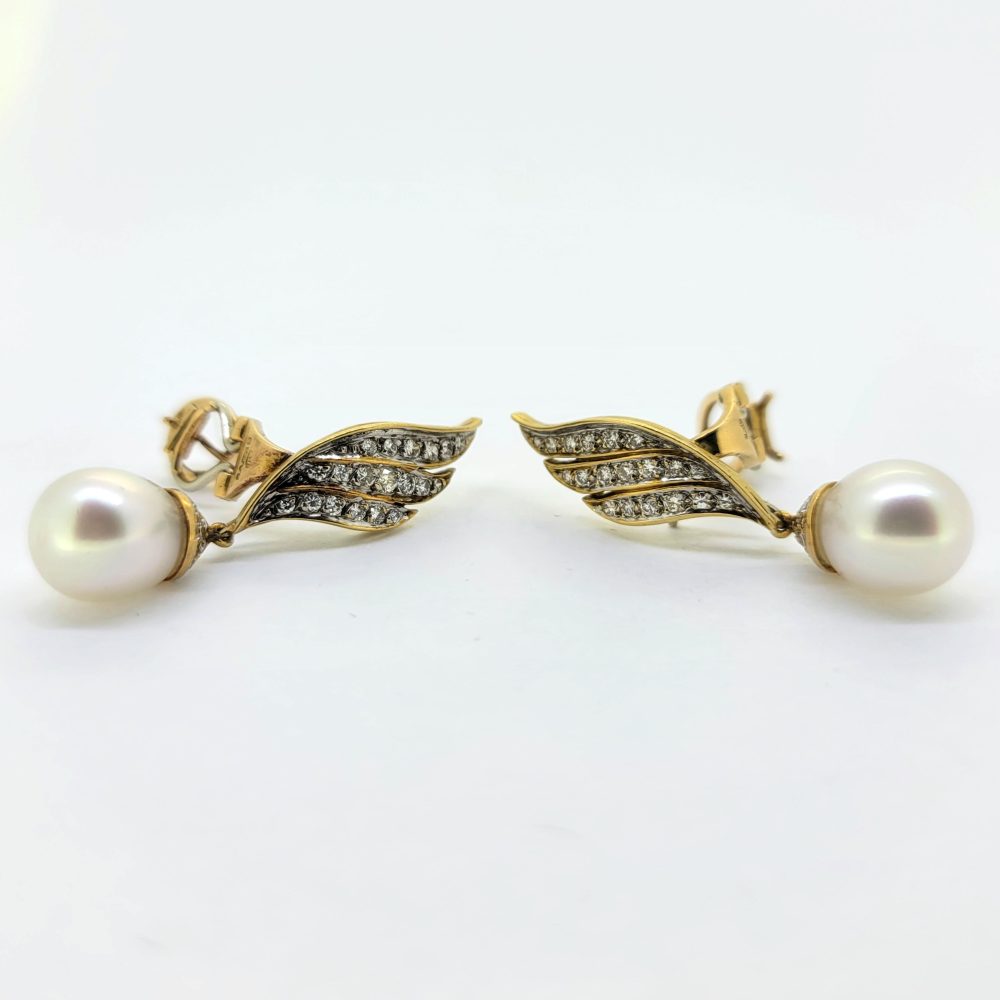 Vintage Akoya Pearl and Diamond Drop Earrings Detachable