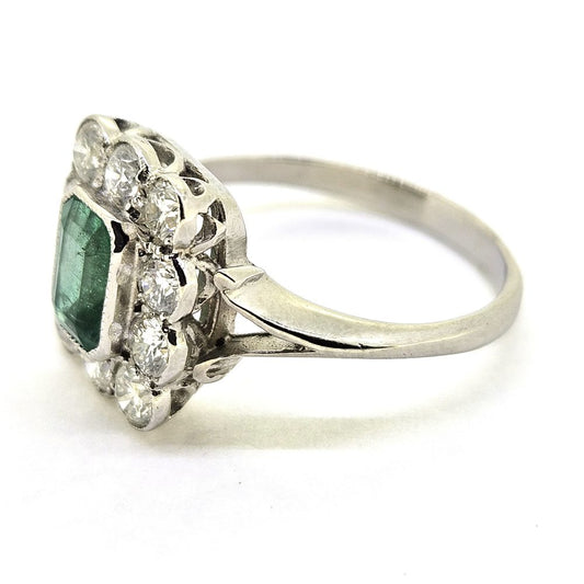 1ct Emerald and Diamond Floral Cluster Ring in Platinum