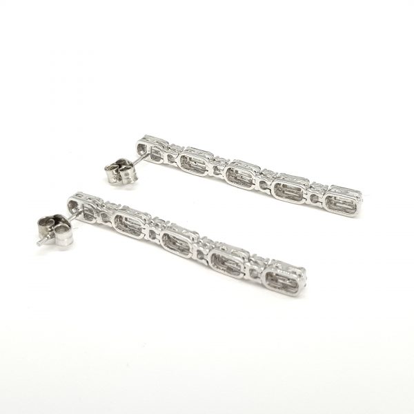 Brilliant and Baguette Cut Diamond Drop Earrings