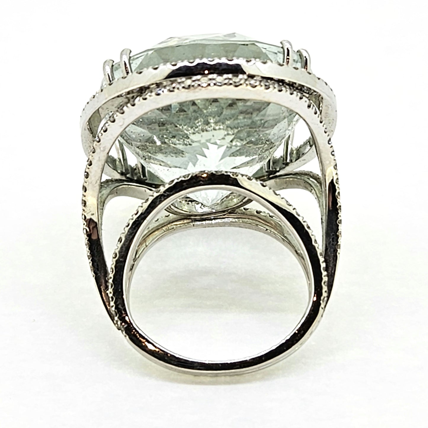 Large Blue Topaz and Diamond Halo Cluster Cocktail Ring