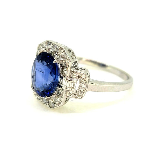 3.25ct Oval Sapphire and Diamond Cluster Dress Ring