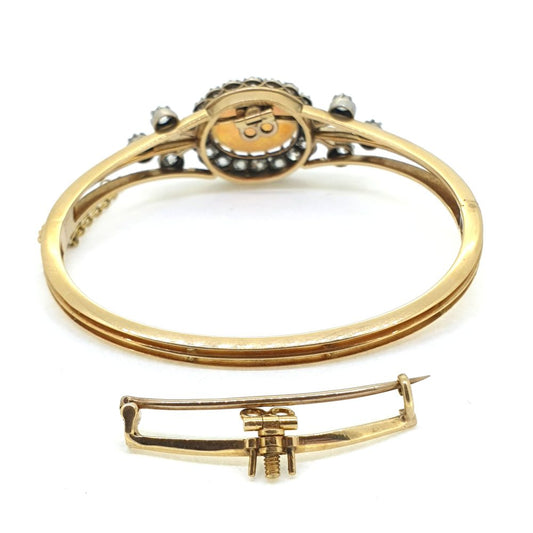 Antique Opal and Diamond Cluster Bangle Bracelet with detachable brooch fitting