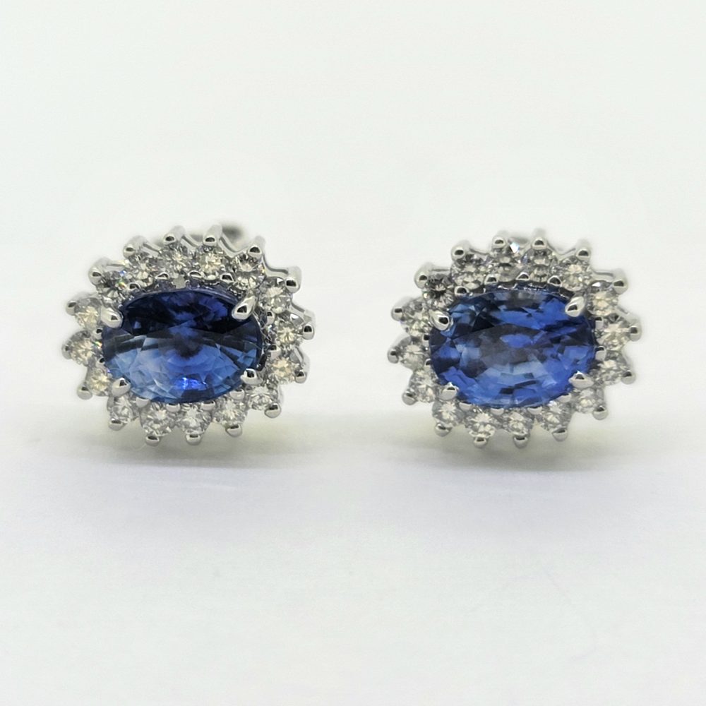 2.55ct Sapphire and Diamond Cluster Oval Cluster Stud Earrings