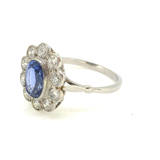 1.85ct Oval Sapphire and Diamond Cluster Ring in Platinum