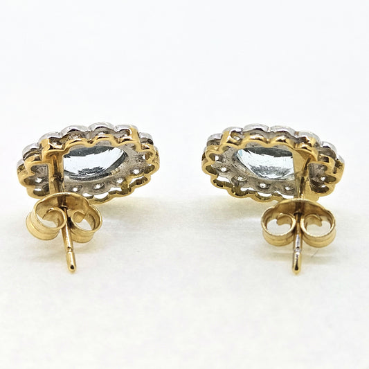 2ct Oval Aquamarine and Diamond Cluster Stud Earrings