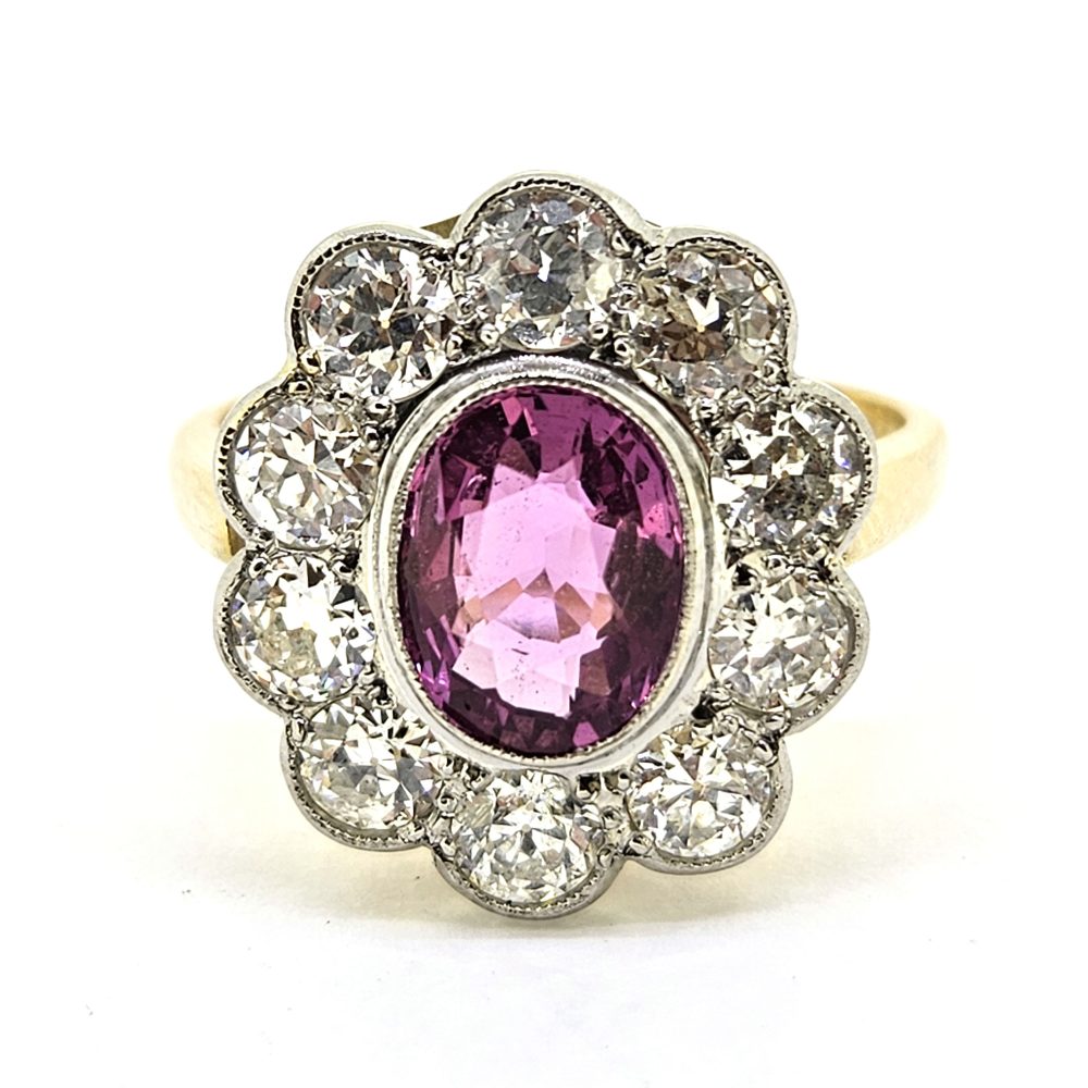 2.10ct Pink Sapphire and Diamond Floral Cluster Ring