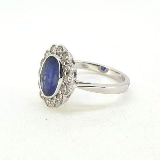 2.57ct Oval Sapphire and Diamond Floral Cluster Ring