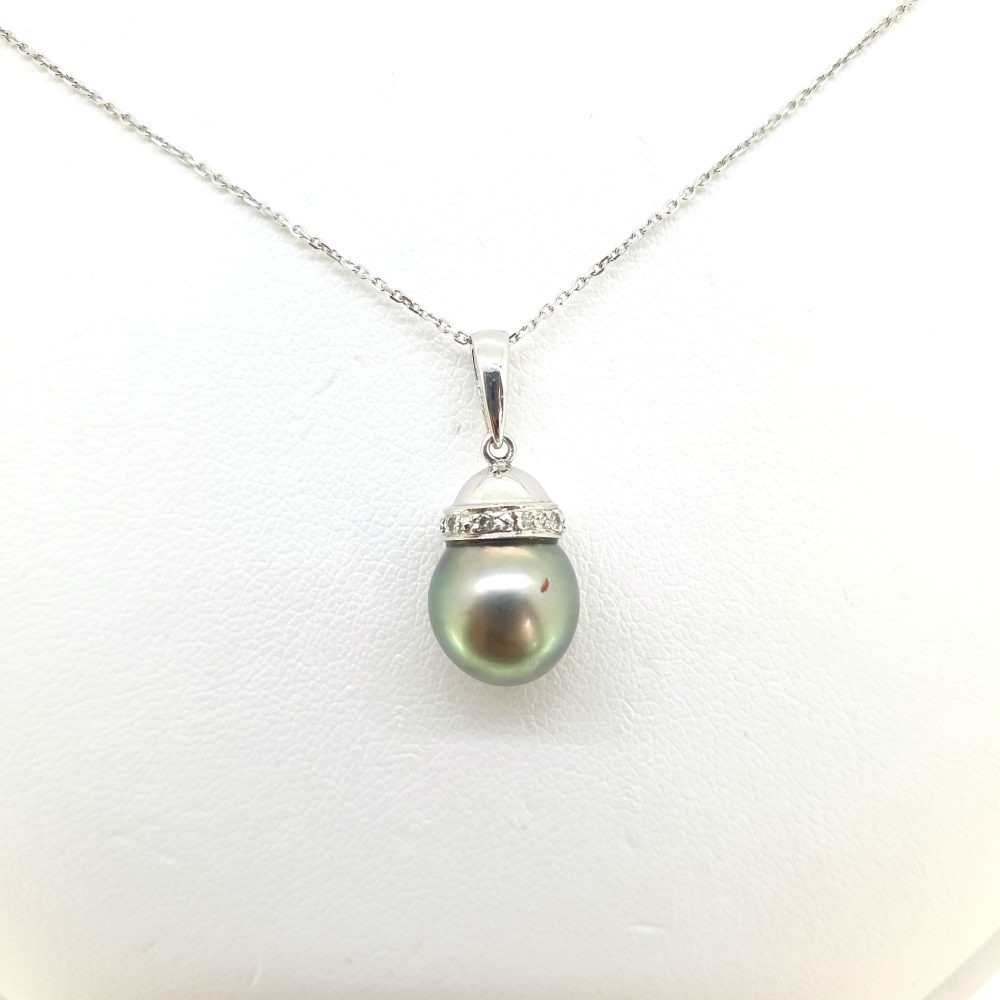 Grey Pearl and Diamond Pendant