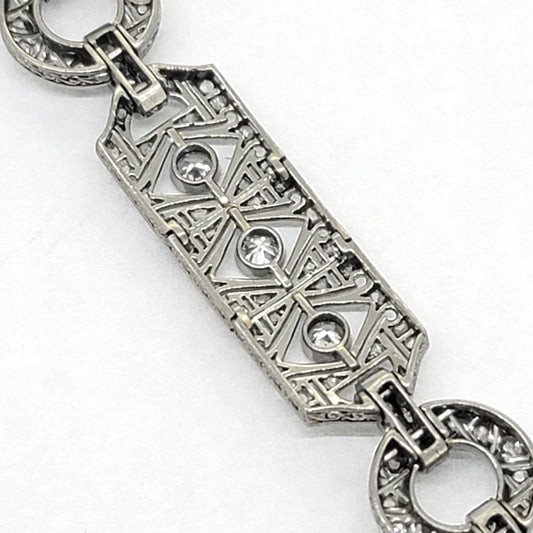 Art Deco 3.50ct Old Cut Diamond Bracelet in 18ct White Gold