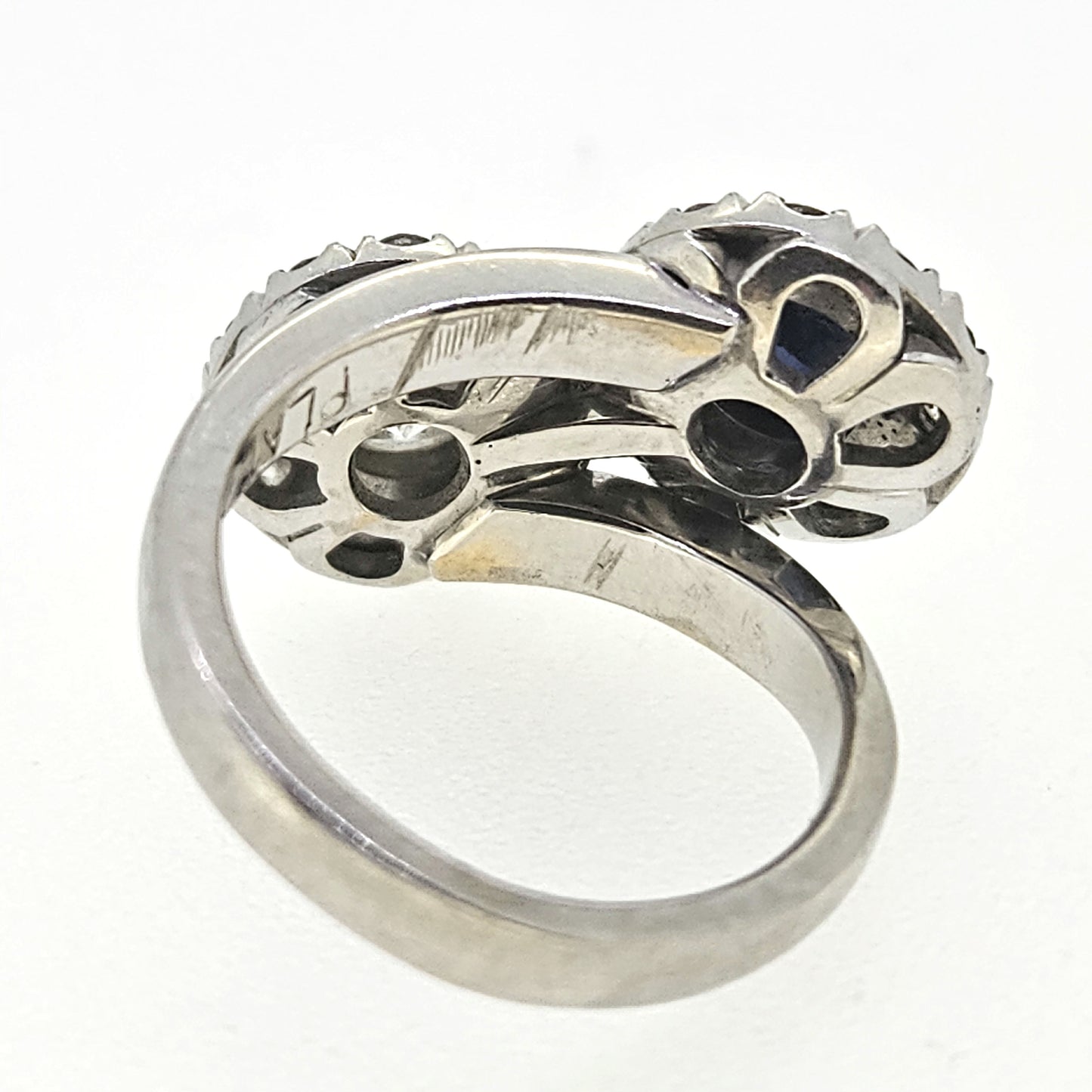 Sapphire and Diamond Crossover Ring