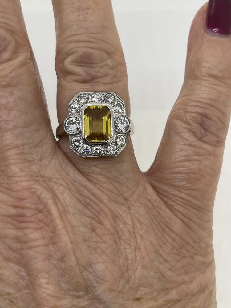 2.50ct Yellow Sapphire and Diamond Cluster Dress Ring in Platinum