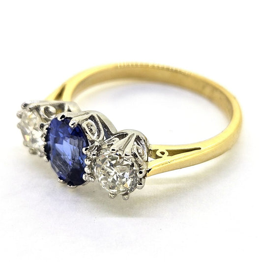 1.20ct Oval Sapphire and Diamond Three Stone Engagement Ring