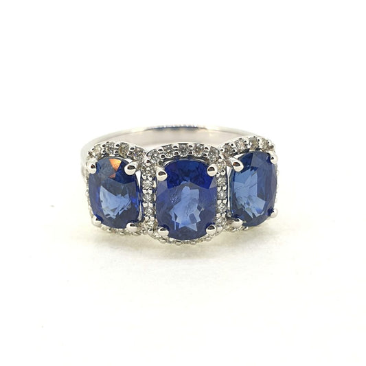 Sapphire and Diamond Three Stone Cluster Dress Ring