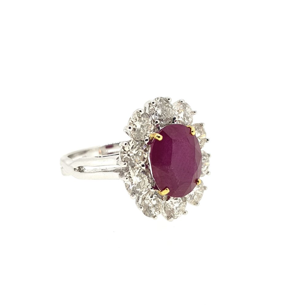 4.70ct Burma Ruby and Diamond Floral Cluster Ring