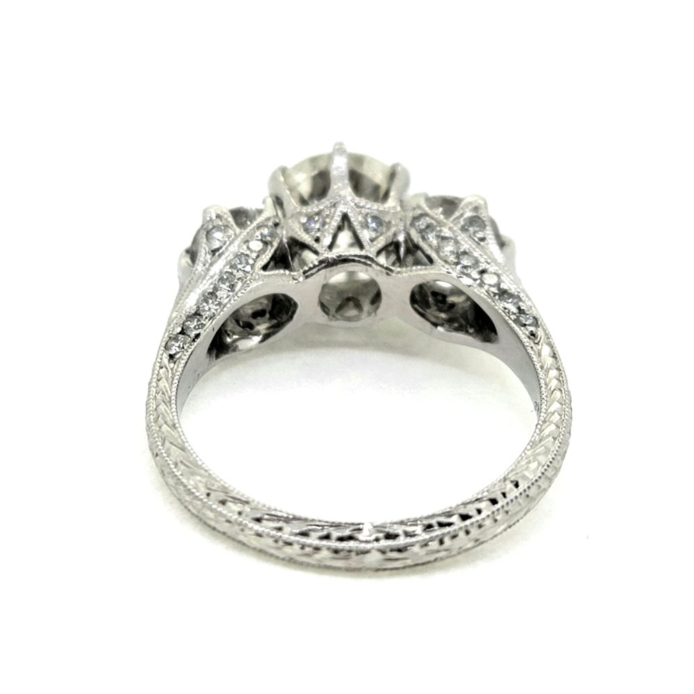 Vintage Diamond 2.50cts Three Stone Engagement Ring in Platinum with Detailed Band