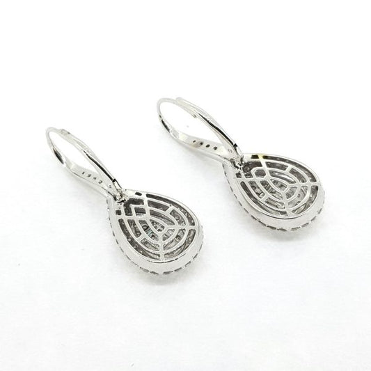 Pear Shaped Diamond Cluster Drop Earrings, 2.30 carat total, central baguette-cut diamonds surrounded by two brilliant-cut diamond clusters, in 18ct white gold