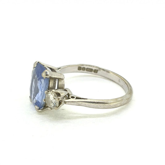 Vintage Natural Sapphire and Diamond Three Stone Ring