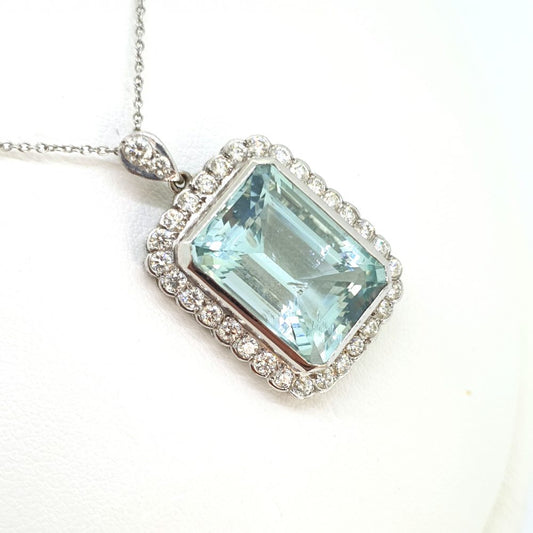 Modern 15cts Aquamarine and Diamond Cluster Pendant