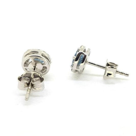 0.85ct Aquamarine and Diamond Cluster Stud Earrings