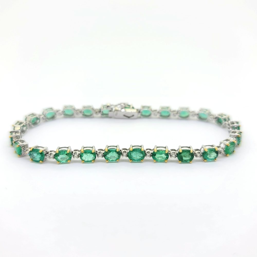 Oval Cut Emerald and Diamond Line Bracelet, 8.14 carats