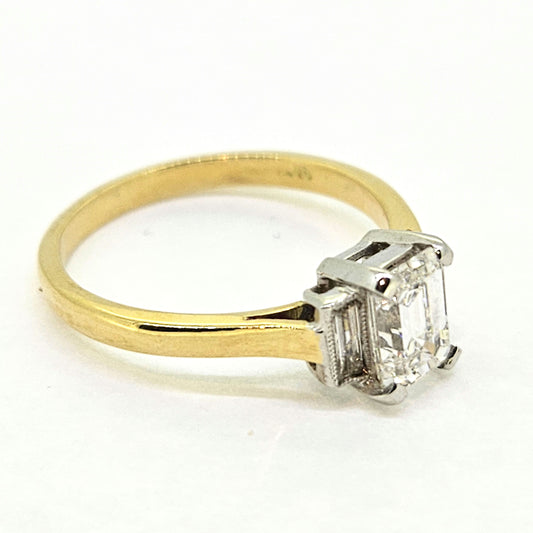 1ct Emerald Cut and Baguette Diamond Trilogy Engagement Ring