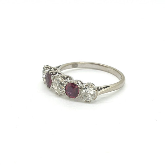 Vintage Ruby And Old Cut Diamond Five Stone Ring