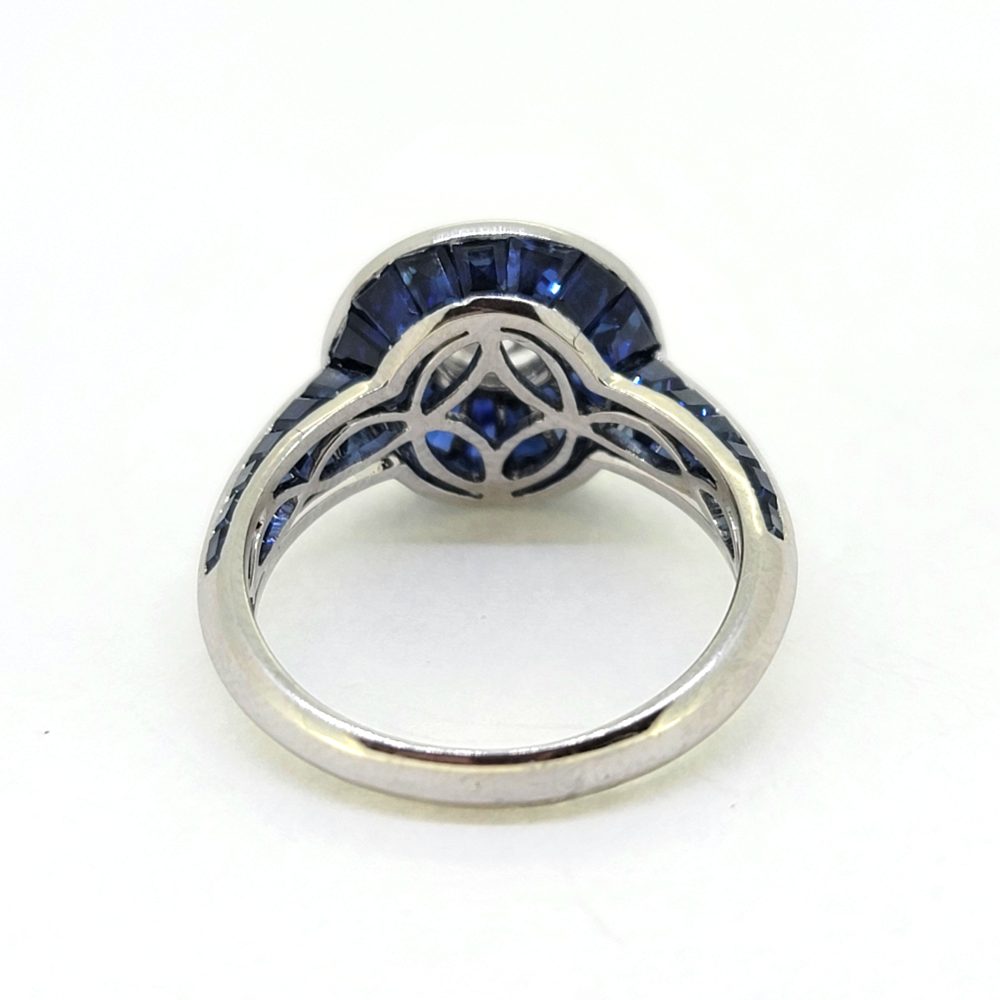 1ct Old Cut Diamond and Sapphire Target Cluster Engagement Ring