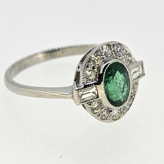 Platinum Emerald 0.80 Carat and Diamond 0.40 Carat Cluster Ring
