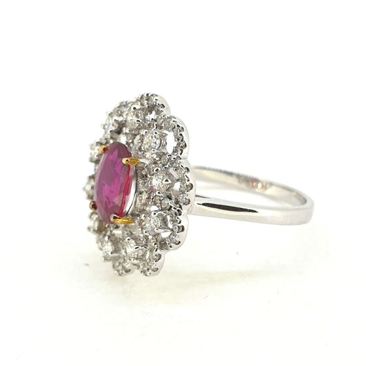 Certified Natural No Heat 1.17ct Ruby and Diamond Cluster Dress Ring