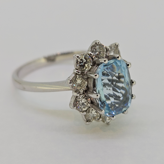 2.20ct Aquamarine and Diamond Engagement Dress Cluster Ring