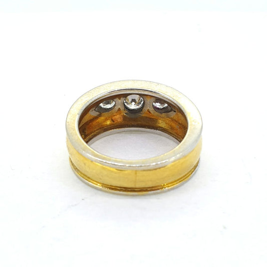 Wide 18ct Yellow Gold Brilliant and Pear Trilogy Diamond Ring