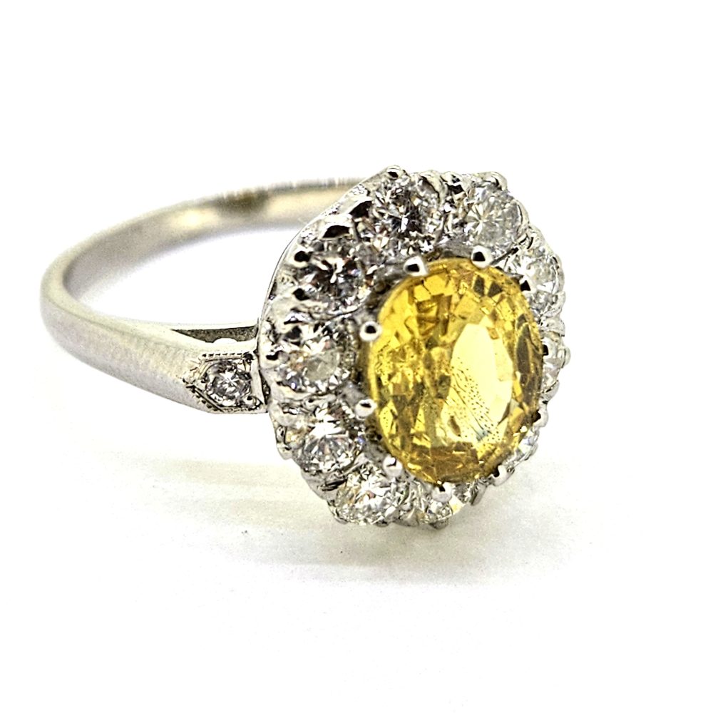 2ct Yellow Sapphire and Diamond Cluster Engagement Ring in Platinum