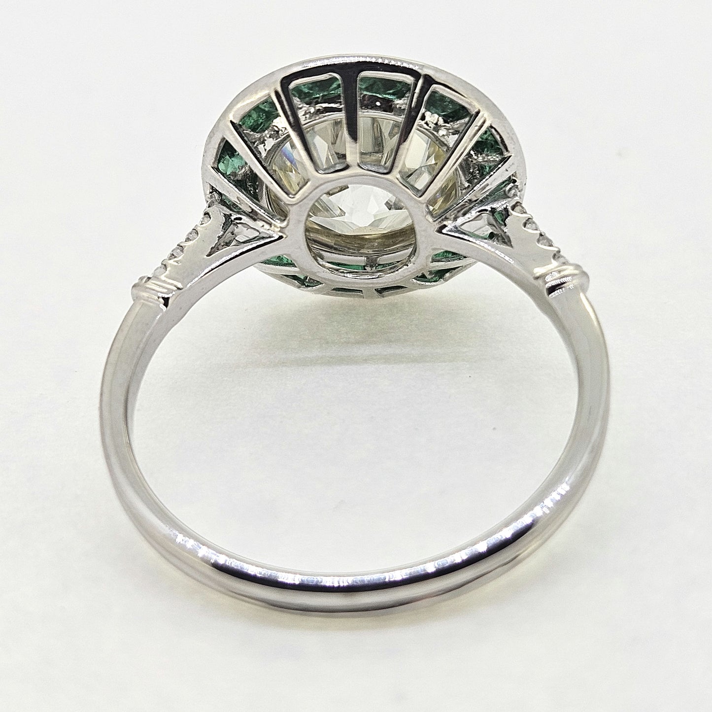 3.30ct Old Cut Diamond and Emerald Halo Cluster Engagement Ring