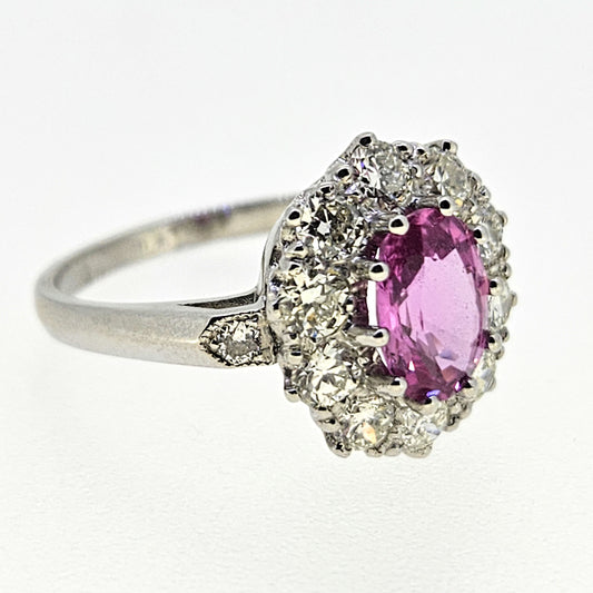 1.50ct Pink Sapphire and Diamond Cluster Ring in Platinum