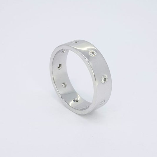 Diamond Set 18ct White Gold Wide Wedding Band Ring