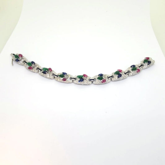 Sapphire Ruby Emerald and Diamond Tutti Frutti Bracelet