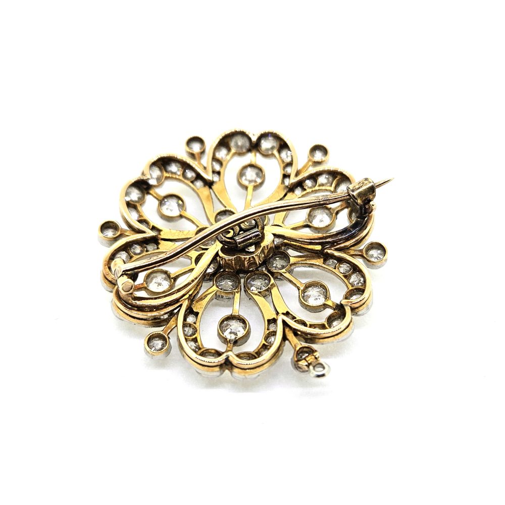 Antique Old Cut Diamond Floral Cluster Brooch Pendant