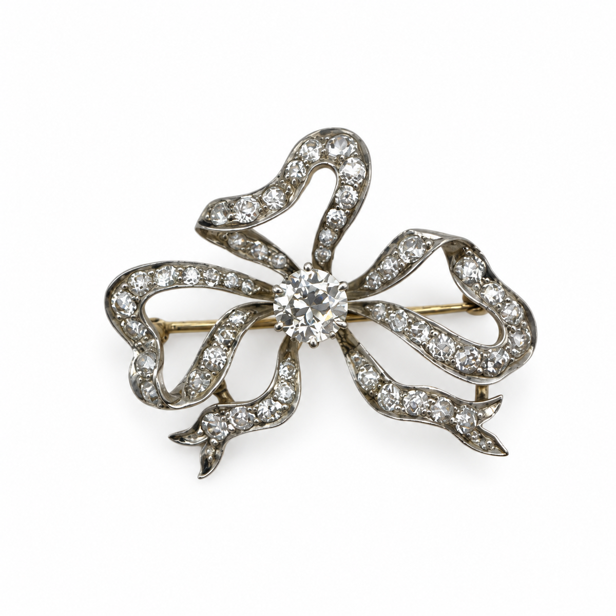 Edwardian Antique Old Cut Diamond Bow Brooch