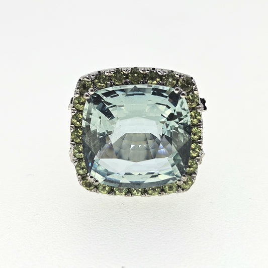 Aquamarine, Peridot and Diamond Ring Aq Est 10cts