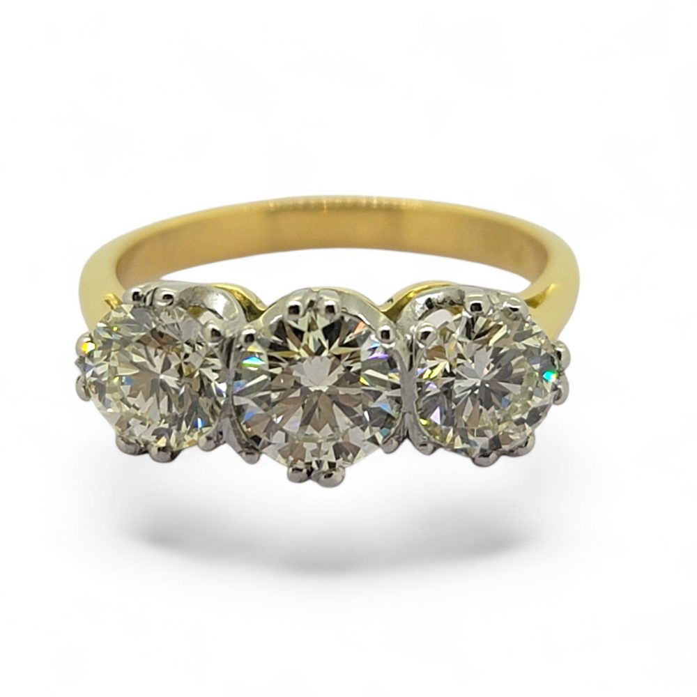 2.20ct Diamond Three Stone Engagement Ring in Yellow Gold