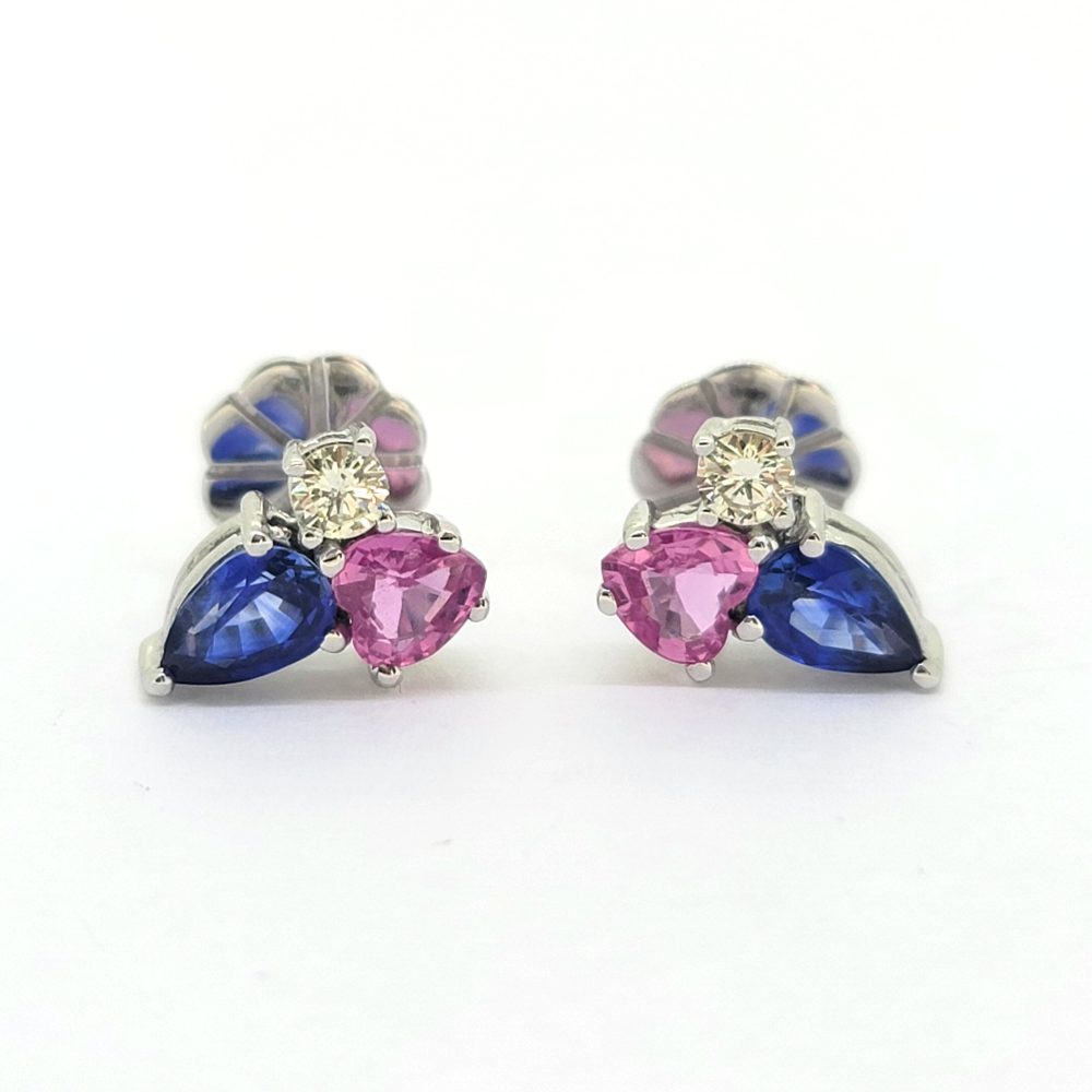 Pink and Blue Sapphire Earrings with Diamonds