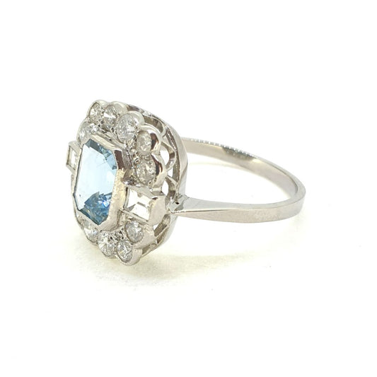 1.60ct Aquamarine and Diamond Floral Cluster Ring