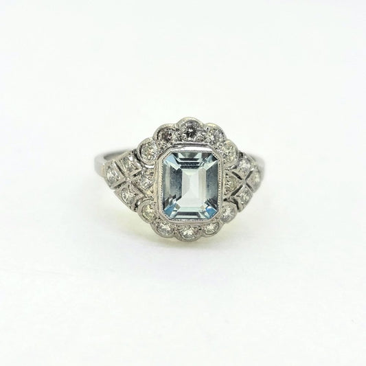 1ct Aquamarine and Diamond Cluster Dress Ring