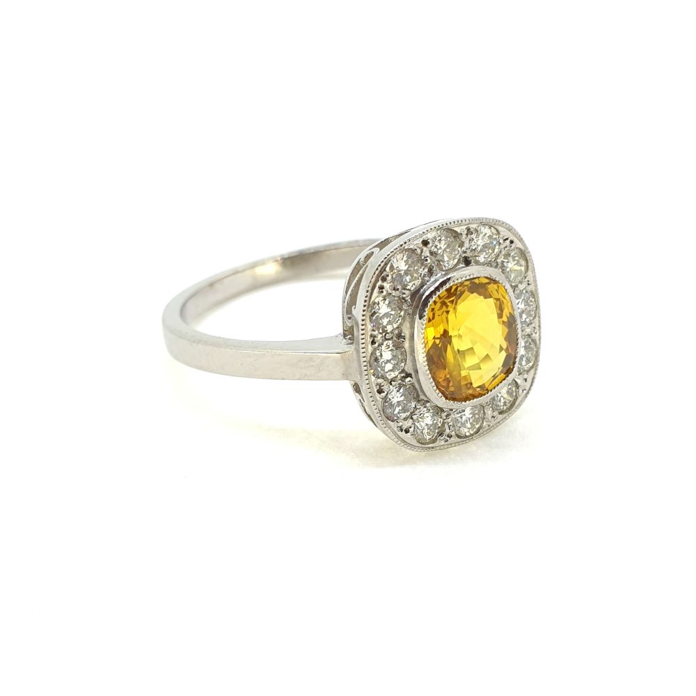 1.50ct Yellow Sapphire and Diamond Cluster Ring 18ct White Gold