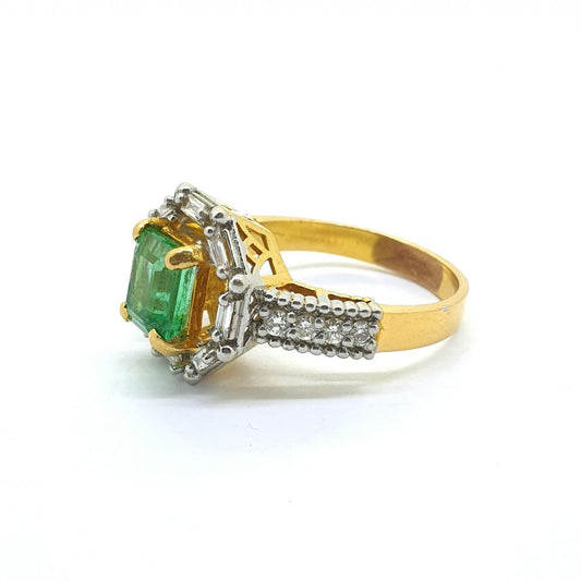Emerald and Diamond Cluster Dress Ring in 21ct Gold
