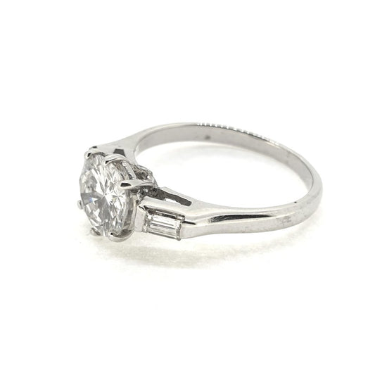 1ct Diamond Solitaire Engagement Ring with Baguette Shoulders in 18ct White Gold